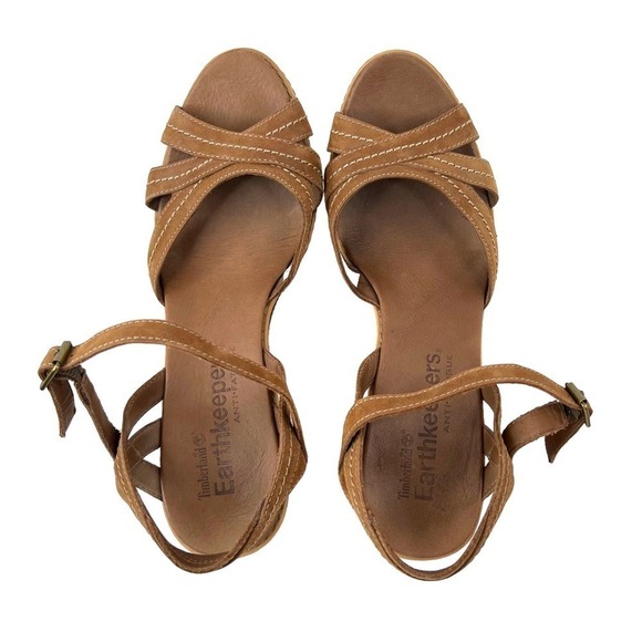 TIMBERLAND Maeslin Buckle Leather Cork Heel Wedge Sandal Womens Size 9 - Picture 6 of 16